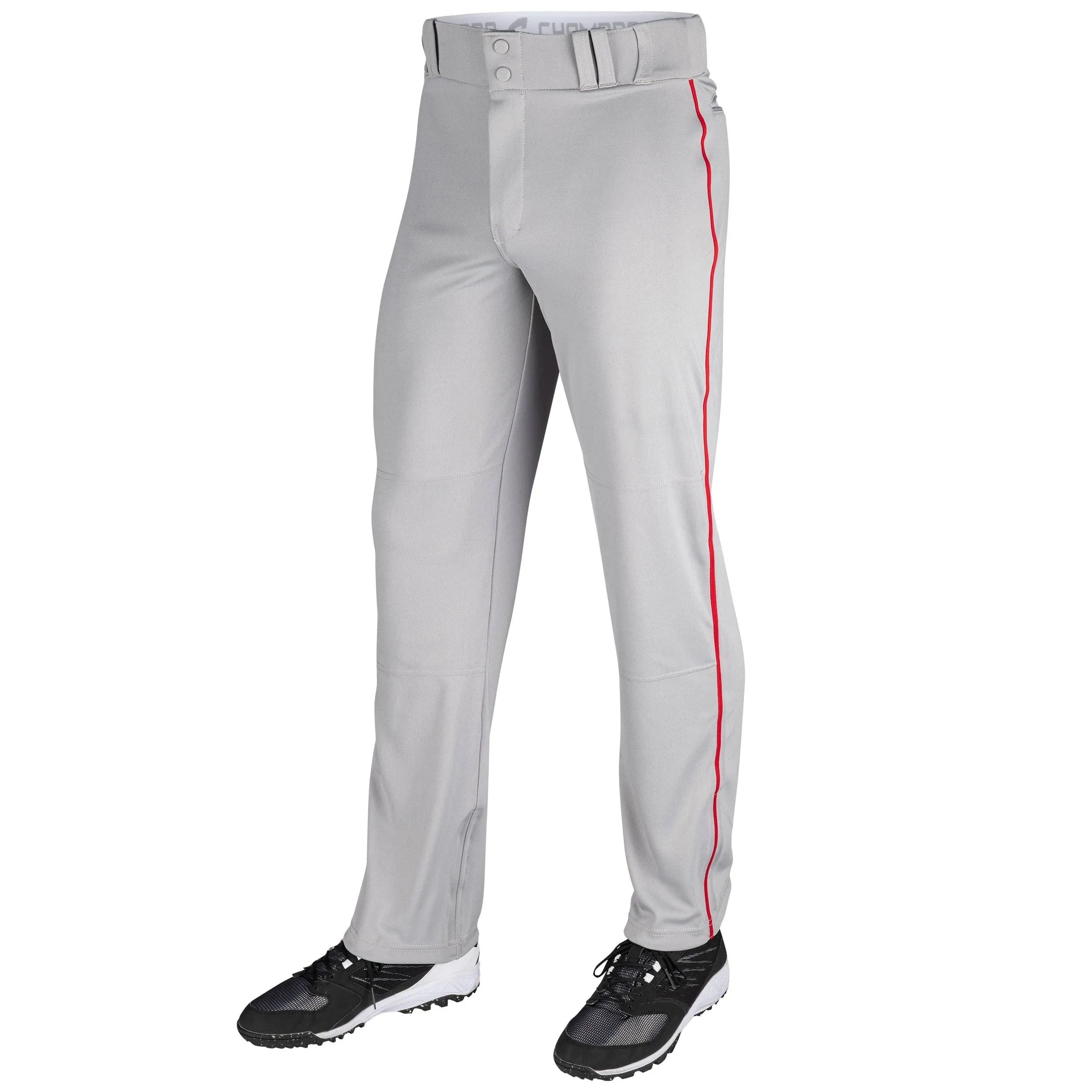 Champro Men's Triple Crown Open Bottom Baseball Pant with Piping, Grey/Royal / XL