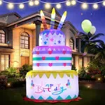 DomKom [New] 6ft Inflatables Birthday Cake Outdoor Decorations with Candles,Build-in LED Magic Lights, for Happy Birthday Party Outdoor,Indoor