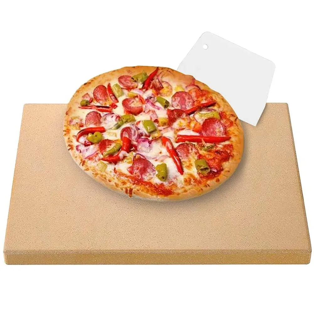 Augosta AUGOSTA Pizza Stone for Oven and Grill, Free Pizza Scraper (Not Included Pizza Peel Paddle), Durable and Safe Baking Stone for Grill (16" x 14" + Pizza Scraper)