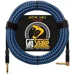 Gig Snake Guitar Cable 20 ft - 1/4 inch Right Angle Blue Instrument Cable - Professional Quality Electric Guitar Cord and Amp Cable - Low Noise Bass