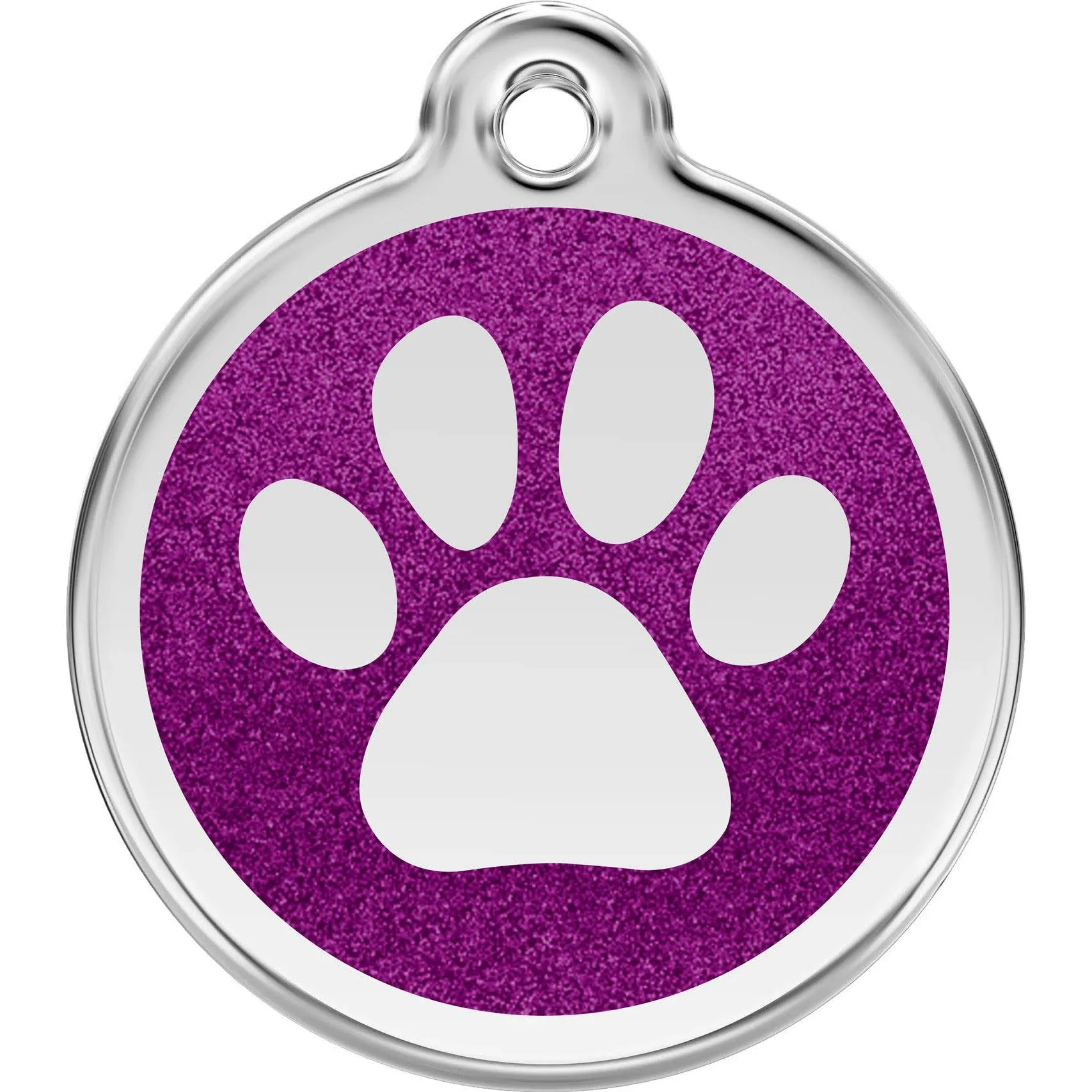 Red Dingo Glitter Paw Print Pet ID Dog Tags in Stainless Steel with Enamel