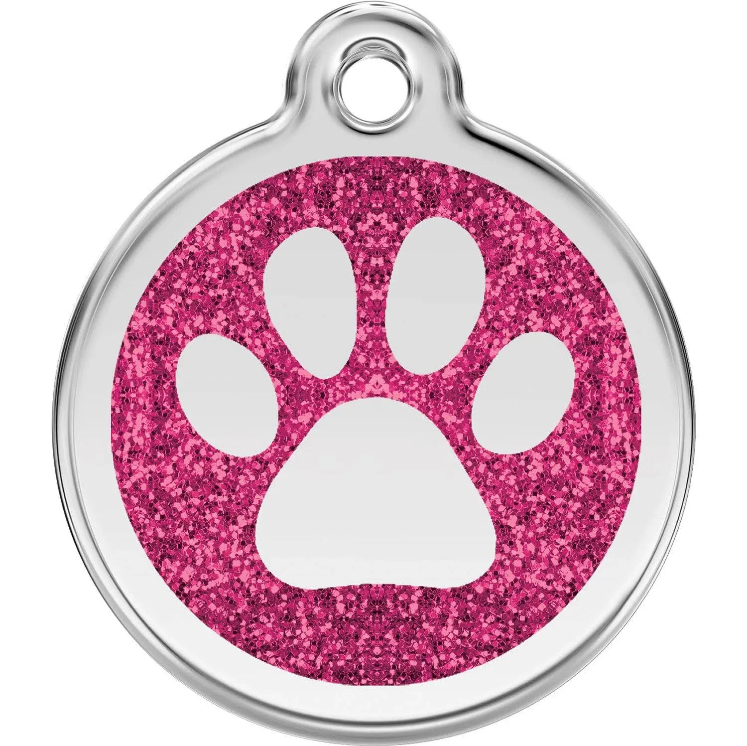 Red Dingo Glitter Stainless Steel Dog ID Tag — Paw Print