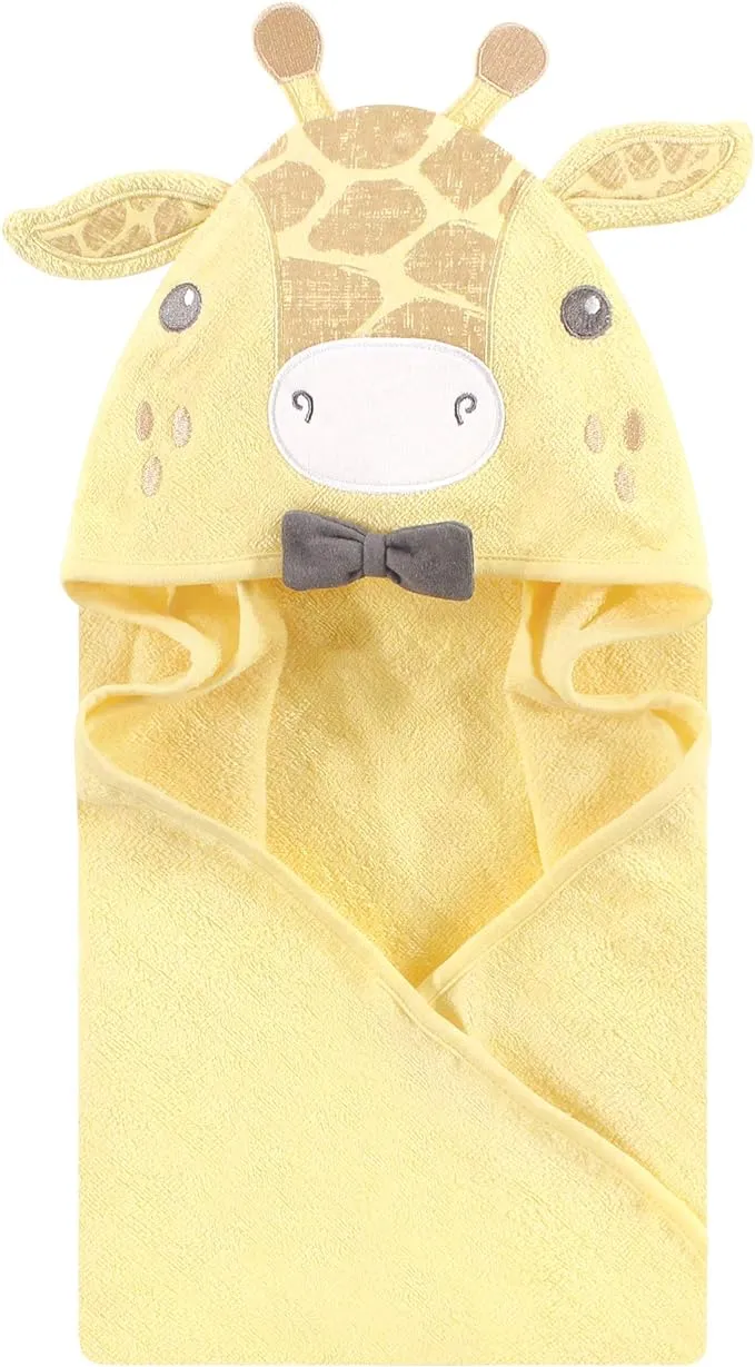 Hudson Baby Infant Boy Cotton Animal Face Hooded Towel, Bowtie Giraffe, One Size