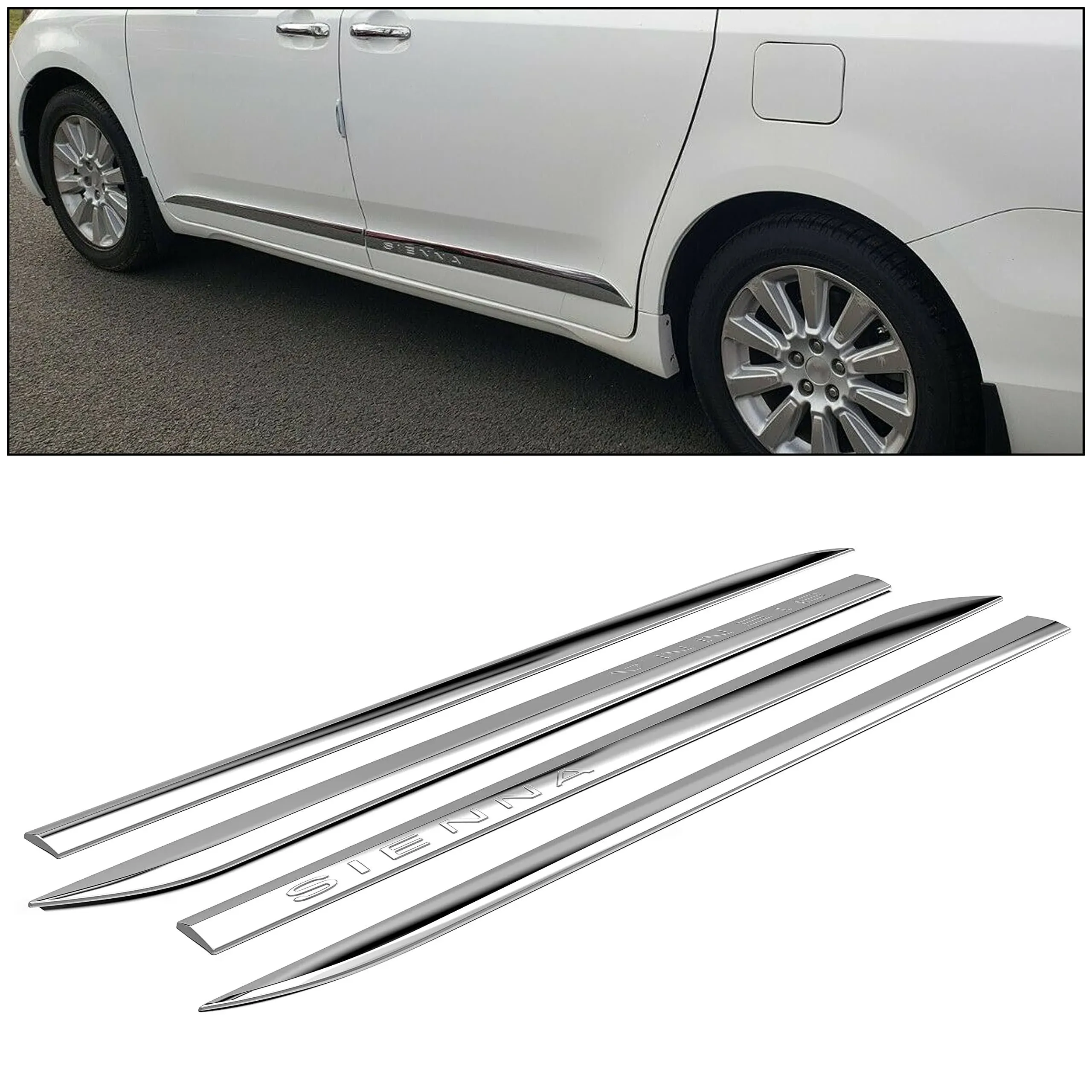 Kojem 4 Pcs Chrome Outside Door Body Side Molding Trim W/Tape Compatible with 2011-2020 Toyota Sienna