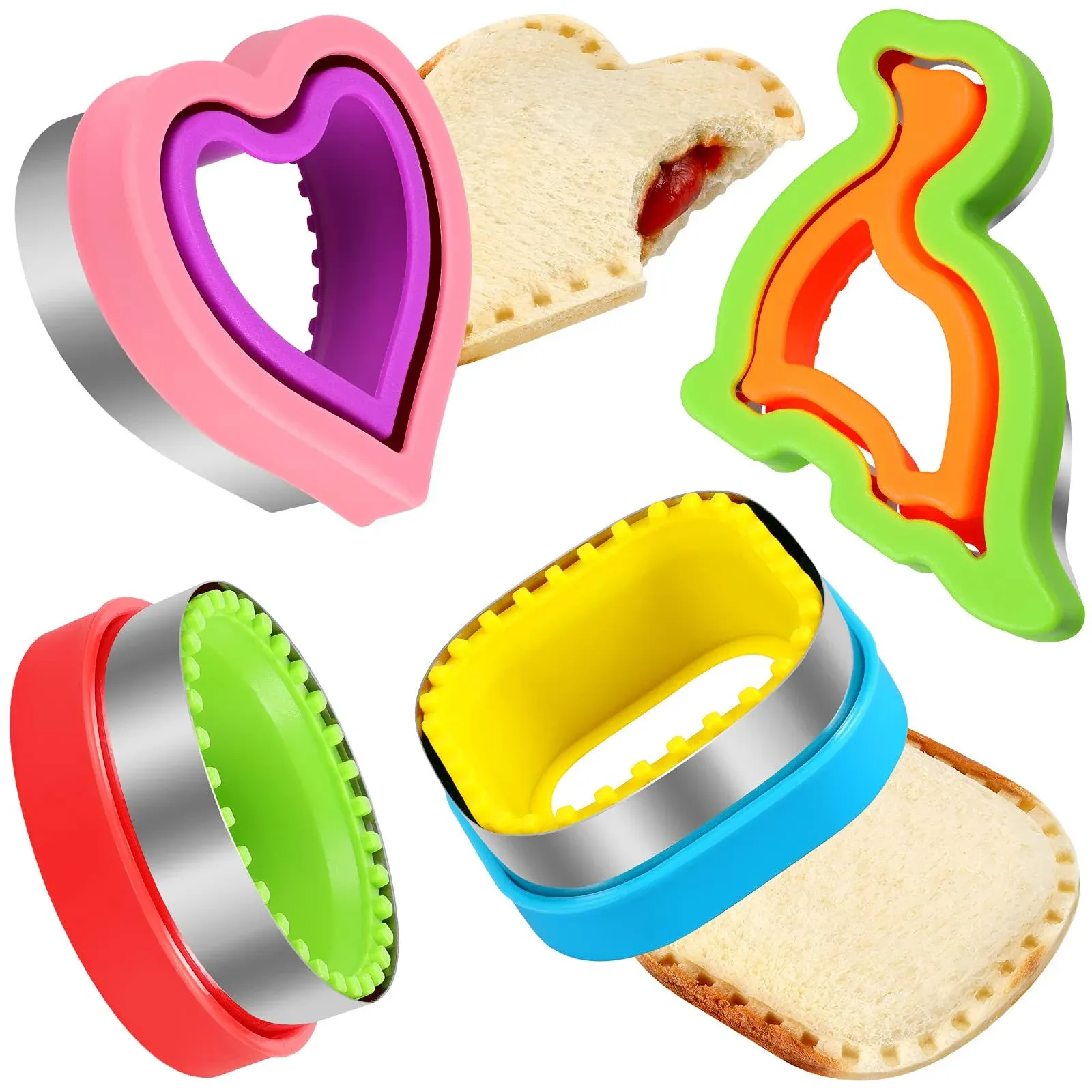 Sandwich Cutter and Sealer,Set of 4 Bread Sandwich Decruster Pancake Maker DIY Cookie Cutters for Kids Bento Box,Round Heart Star Square Shapes Sandwich Decruster Press Mold