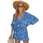 Cupshe Abstract Print Drawstring Romper - Blue - S