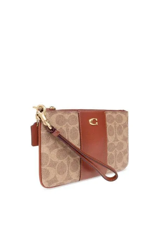 Coach Small Signature Canvas Wristlet - Brass/Tan Rust