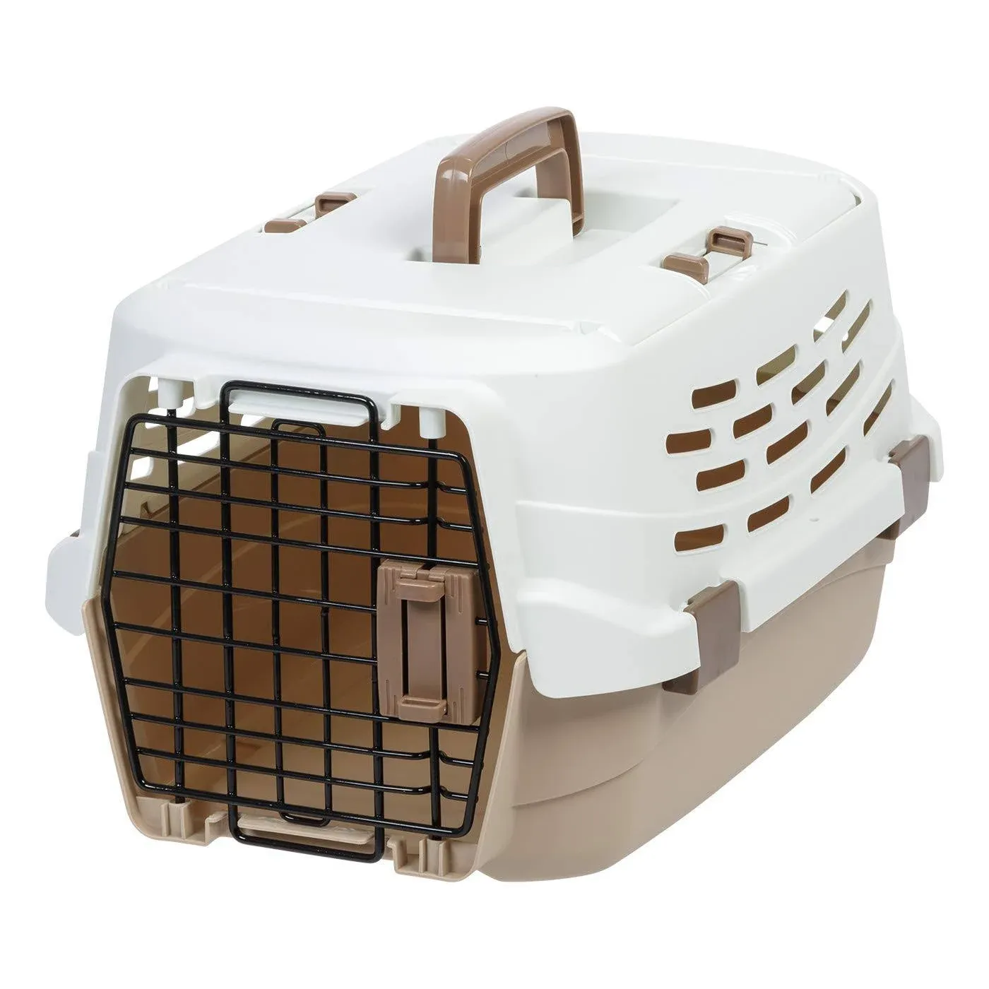 IRIS USA 19" Cat Carrier, Extra Small Pet Carrier Hard, Dog Kennel with 2-Door Front and Top Access, Dog Carrier, up to 10 pounds, White/Almond