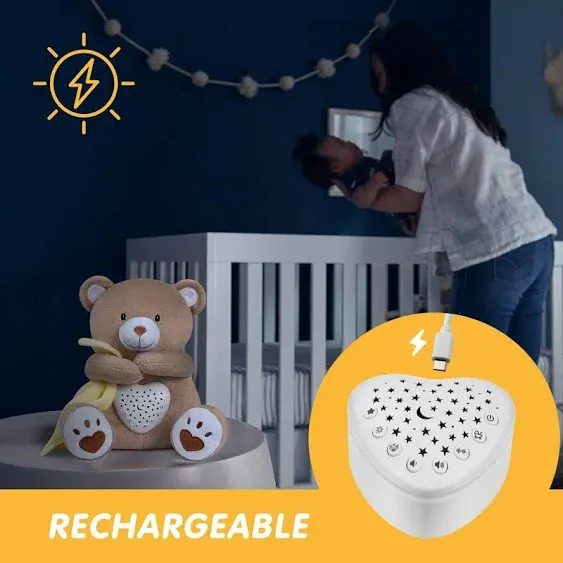 BEREST Rechargeable Baby Sleep Soother Bear, Mom's Heartbeat Baby Cry Sensor Lullabies & White Noise Sound, Nursery Decor Night Light Projector Toddler Crib Sleeping Aid, Baby Shower Gifts