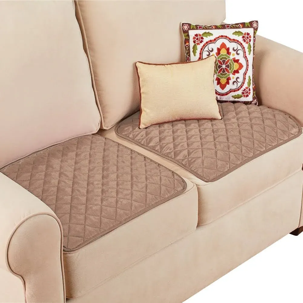 Collections Etc Quilted Waterproof Seat Protector - Set of 2 - Machine Washable, Use for Indoor or Outdoor Seating, Taupe