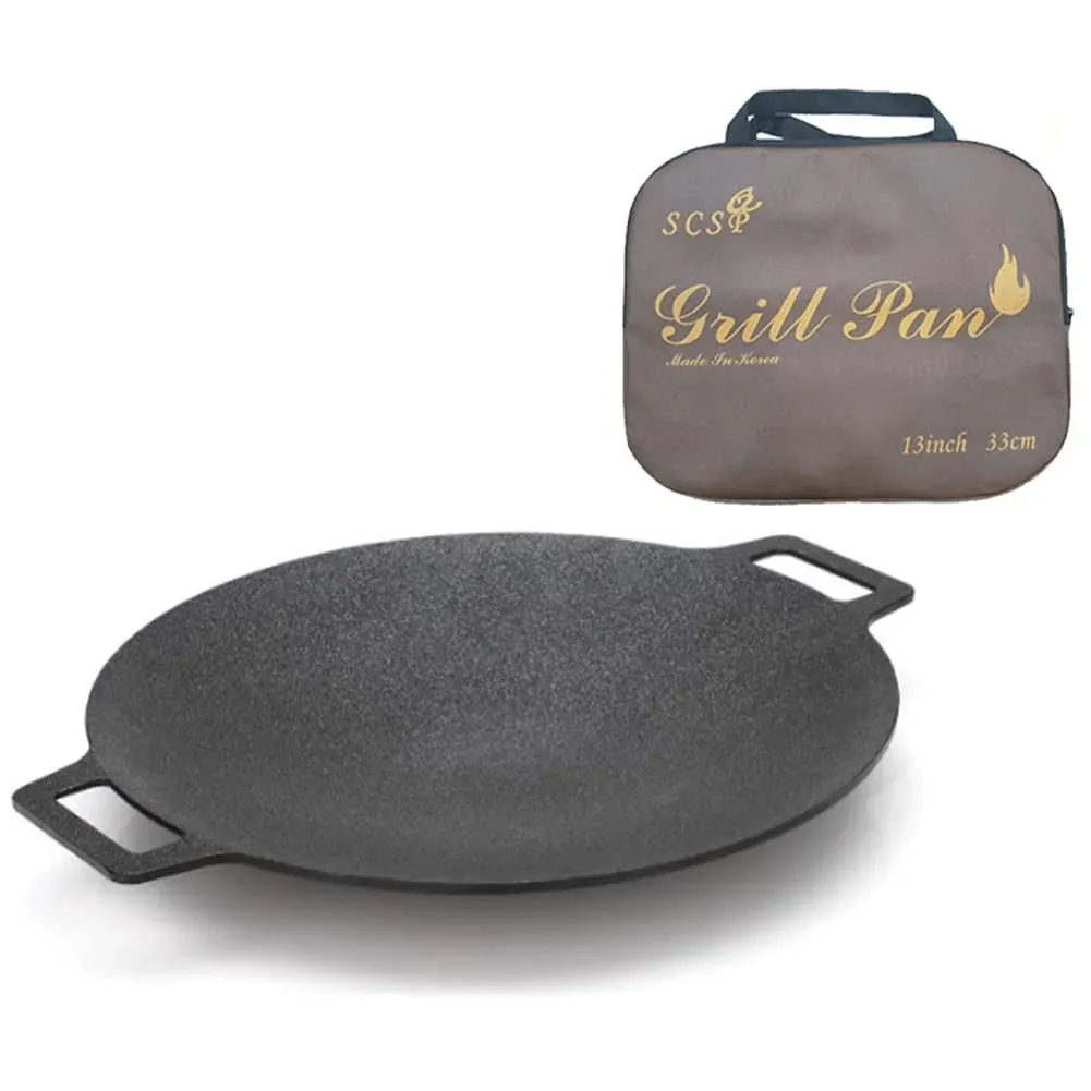 SCSP -KOREA BBQ Grill Non -Stick Grill Natural Material 6 -Layer Coating Made in Korea Circular Size 13 inch with Bag for Home and Outdoor Stoves