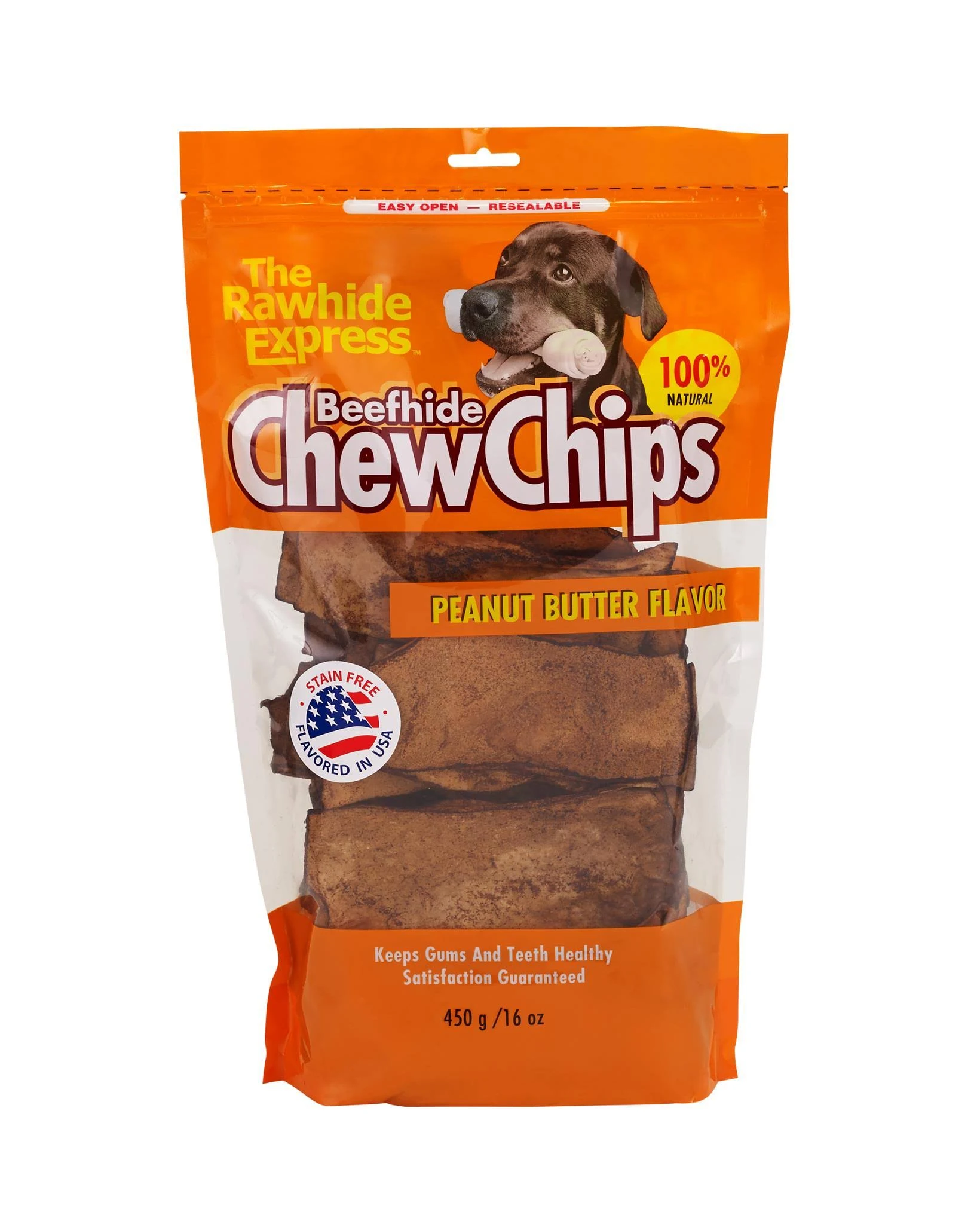 The Rawhide Express Beefhide Chew Chips Peanut Butter Flavor Dog Treats, 16-oz bag