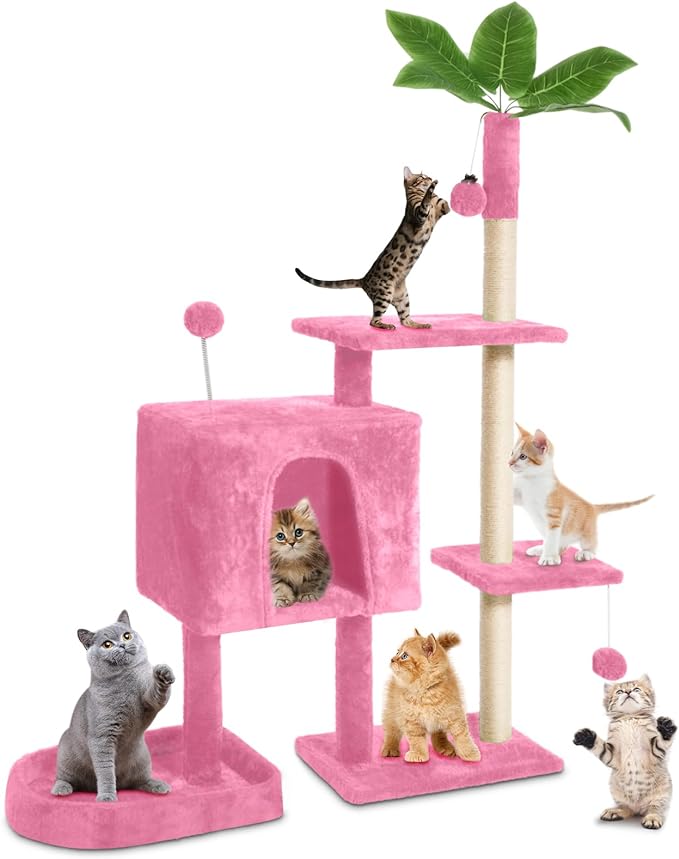 TSCOMON 52" Cat Tree Cat Tower for Indoor Cats with Green Leaves, Multi-Level Cozy Plush Cat Condo Cat House Cat Scratching Posts for Indoor Cats with Hang Ball, Home Plant Style Pet House, BeigeTSCOMON 52" Cat Tree Cat Tower for Indoor Cats with…