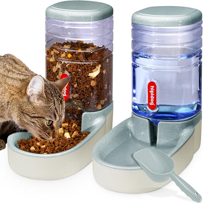 Automatic Pet Feeder Small&Medium Pets Automatic Food Feeder and Waterer Set 3.8L, Travel Supply Feeder and Water Dispenser for Dogs Cats Pets Animals (Gray)