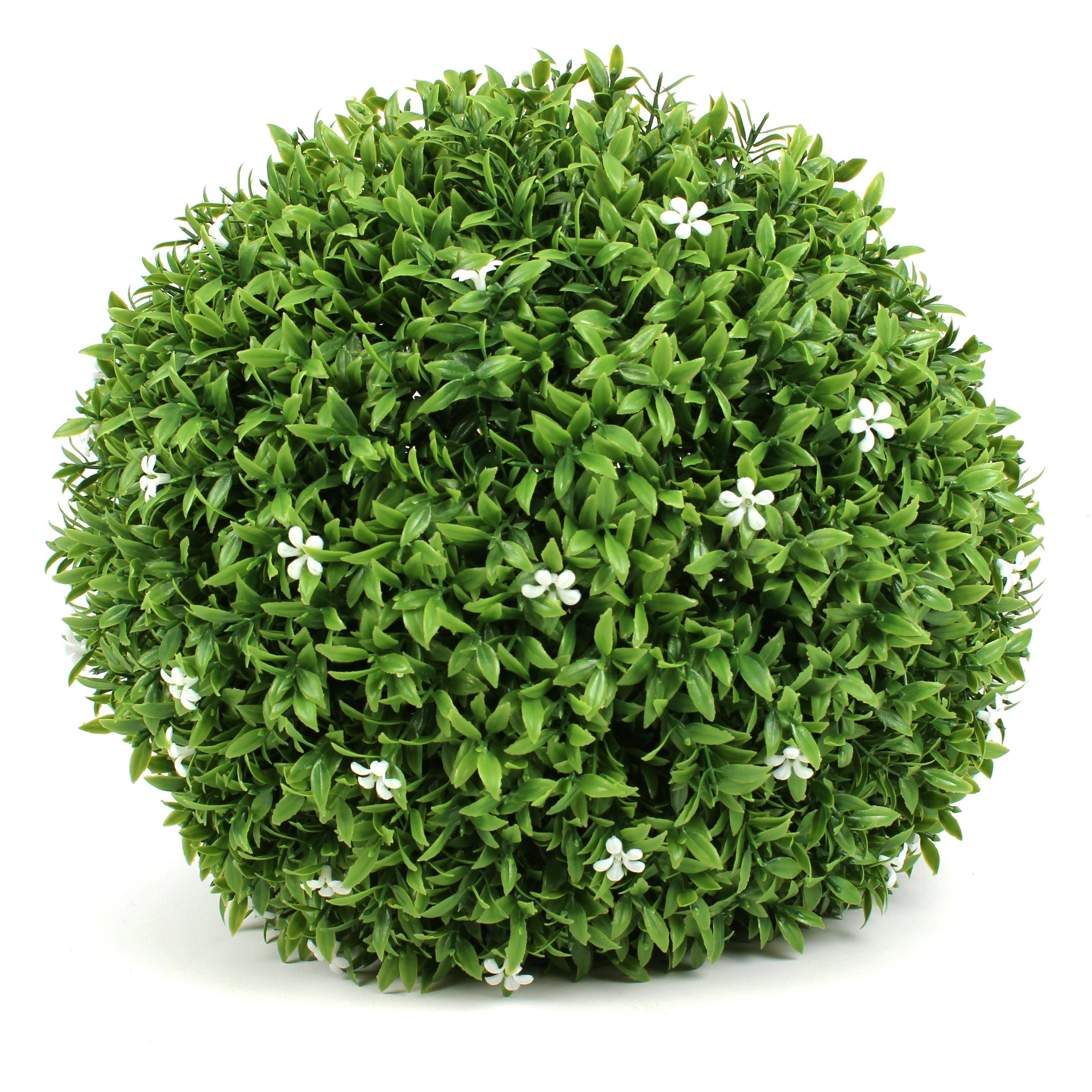 3rd Street Inn Medium White Flower Grass Topiary Ball - Artificial Plant Set - Indoor/Outdoor Wedding Party Decor - Faux Foliage Garden Sphere - Tree and Bush Substitute (11", 6 Pack)