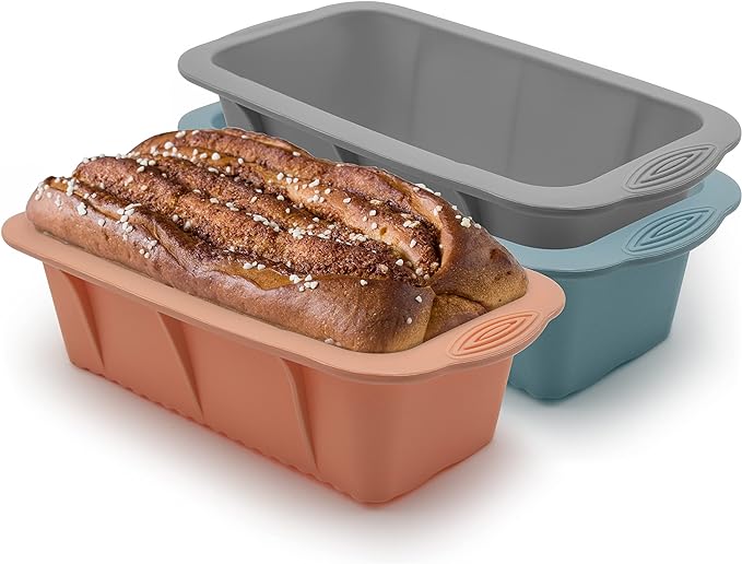 3 Pack Silicone Loaf Pans for Baking Bread: Non-Stick Baking Molds for Breads, Cakes and Meatloaf (Colors Vary)