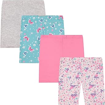 BTween Girls 4 Pack Athletic Bike Shorts, Fashion Short, Workout Clothes for Girls