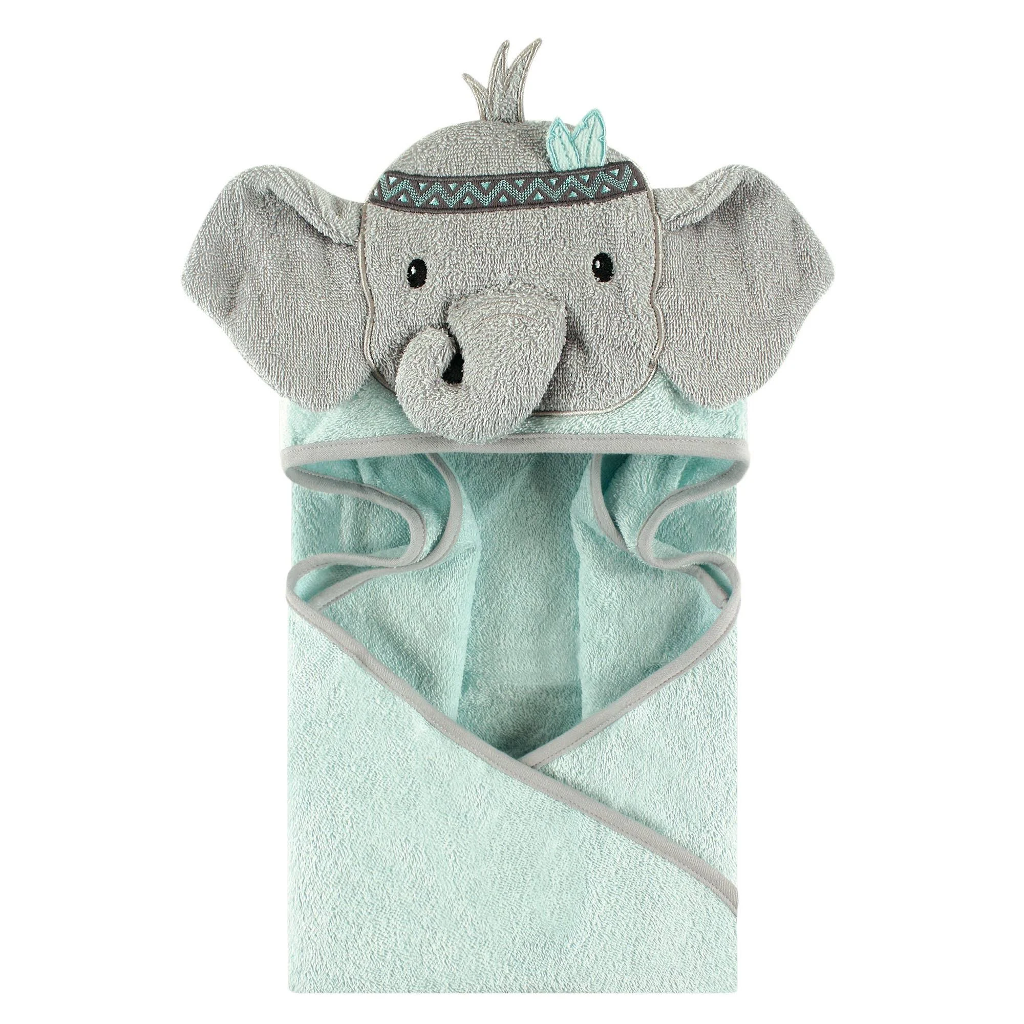 Little Treasure Unisex Baby Cotton Animal Face Hooded Towel, Tribal Elephant, One Size