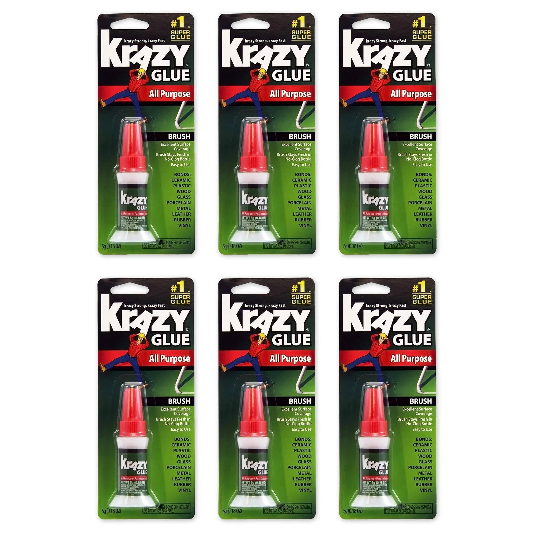 Krazy Glue KG92548R Instant Krazy Glue 0.18-Ounce All Purpose Brush - Pack of 6