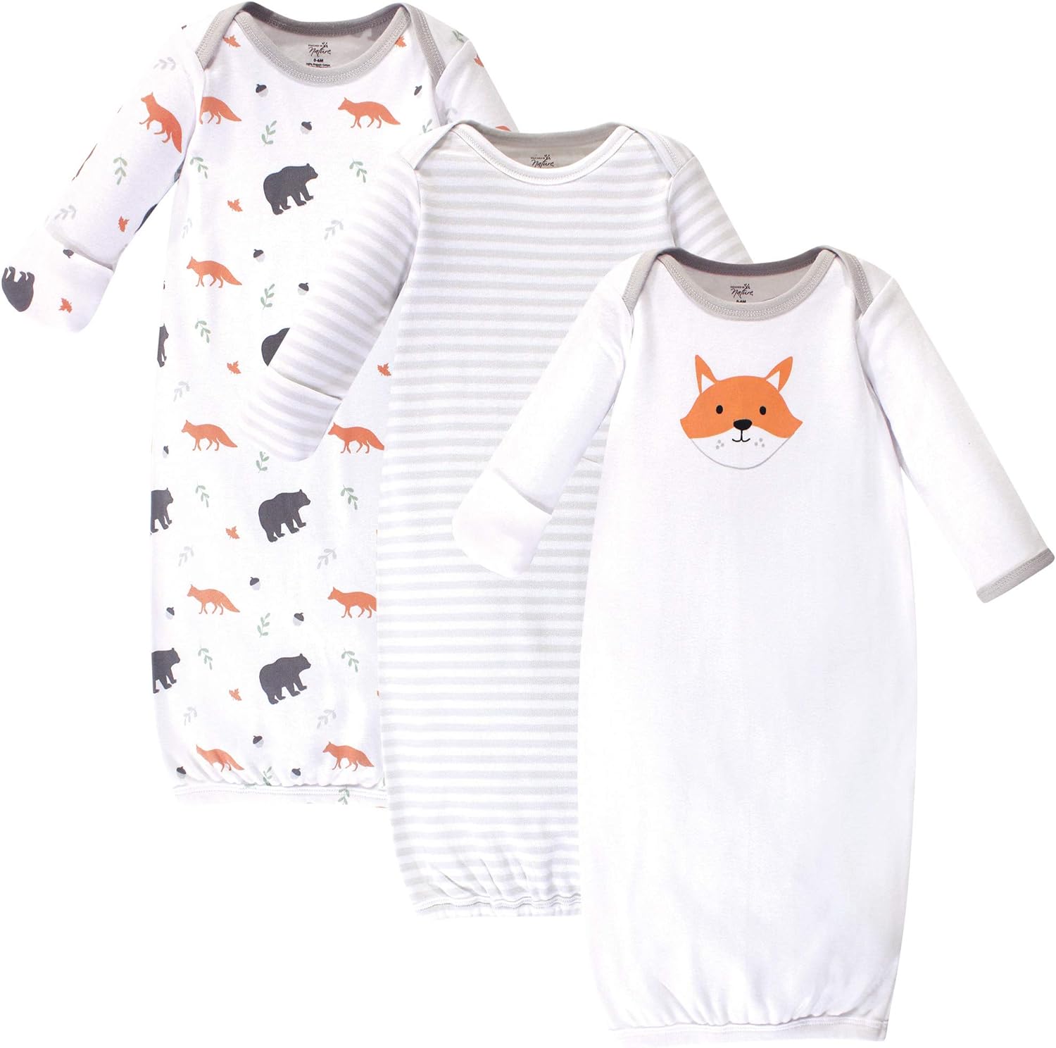 Touched by Nature Baby Organic Cotton Gowns, Gray Fox, Preemie