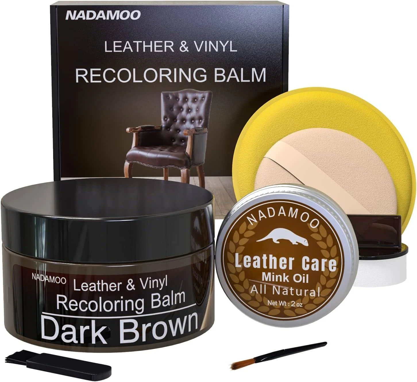 NADAMOO Dark Brown Leather Recoloring Balm with Mink Leather Conditioner, Leather Repair Kits Restoration Cream Scratch Repair Leather Vinyl Furniture