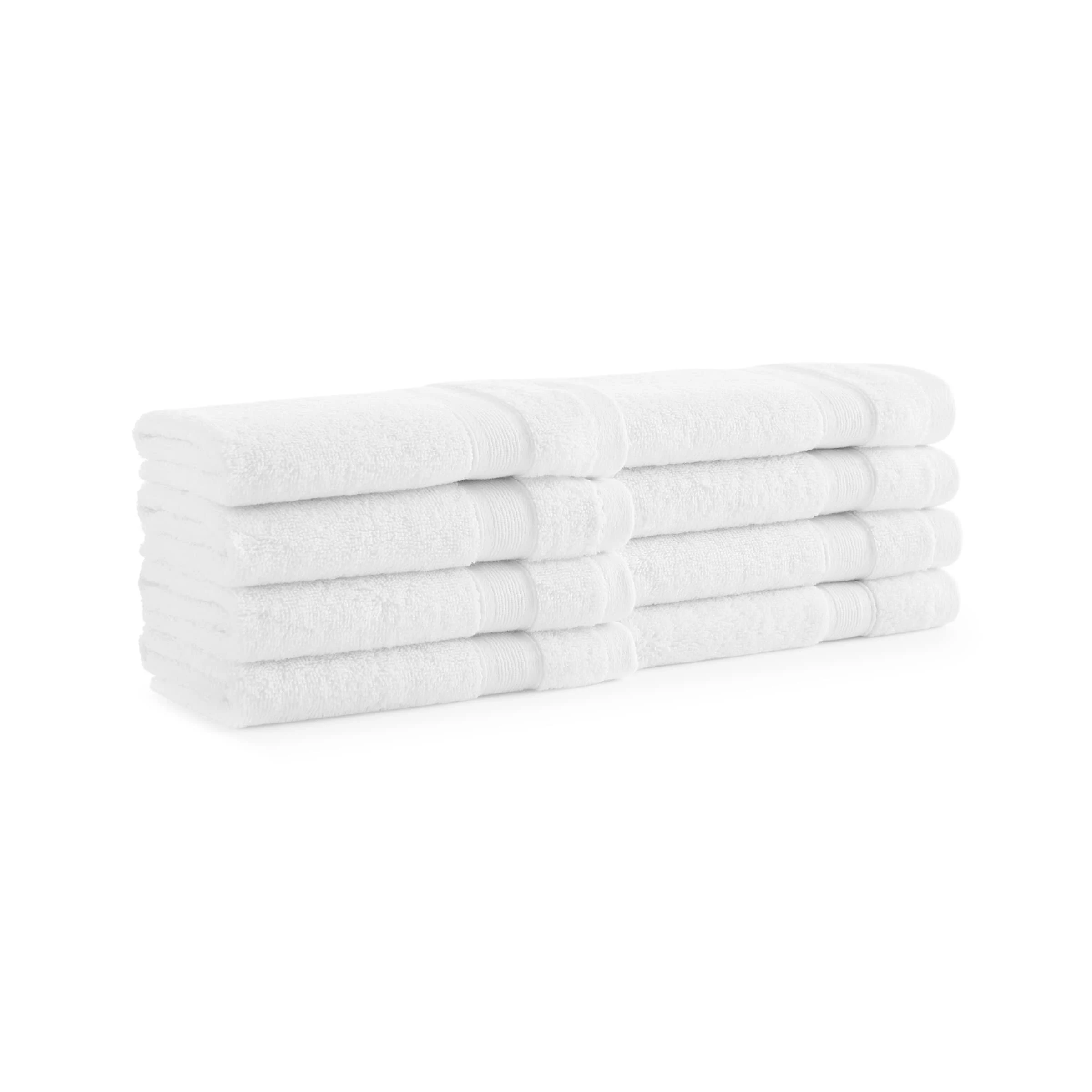 Aston & Arden Solid Turkish Washcloths - Set of 8 - Extra Soft & Plush with Finest Long-Staple Aegean Cotton, 600 GSM, Luxury Towel for Spa, Hotel, and Bathroom, 13 x 13, Pearl White