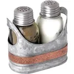 Rustic Farmhouse Salt and Pepper Shaker Set - Adorable Galvanized Caddy - Cut...