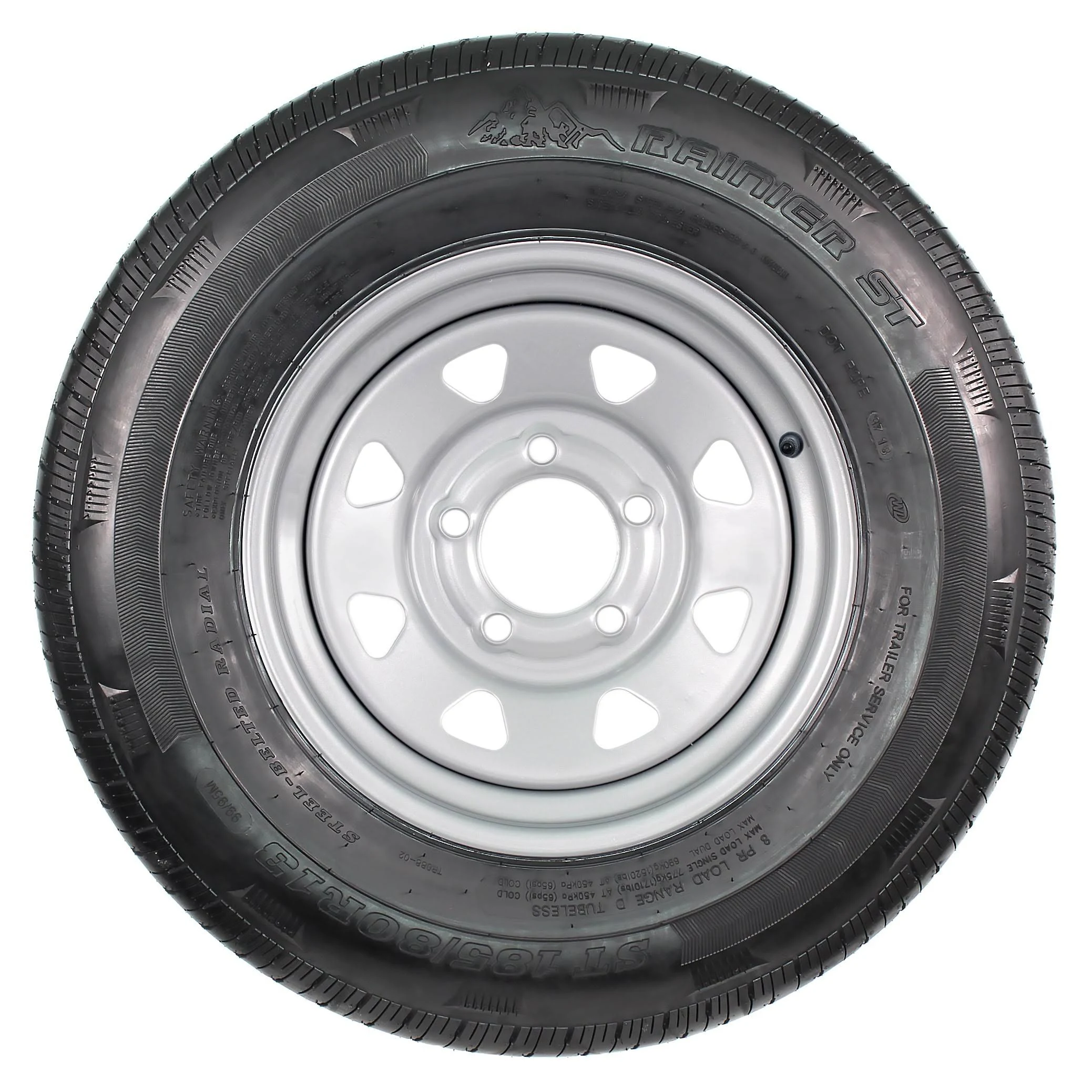 eCustomrim Radial Trailer Tire and Rim ST185/80R13 Load Range C 1480 Lb. 13X4.5 5-4.5 Silver Spoke Wheel - 6 Year Warranty w/Free Roadside