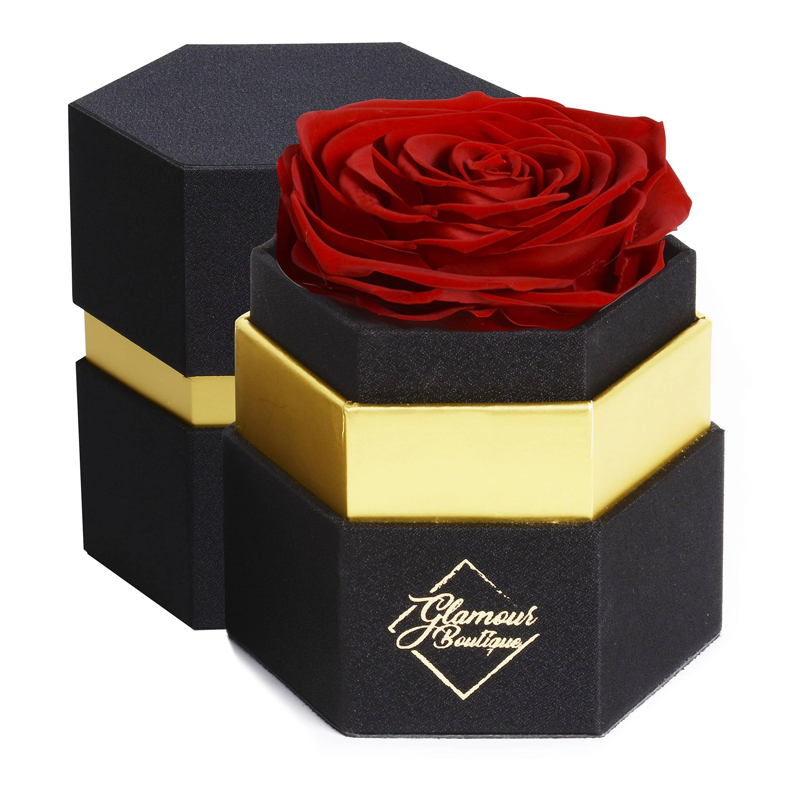 Glamour Boutique Hexagon Single Forever Red Rose Box - Preserved Roses in A Box ...