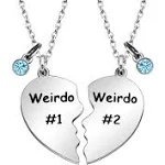 Maxforever Friendship Gift, Weirdo 1 Weirdo 2 Split Heart Pendant Necklaces BFF Gift for Best Friend