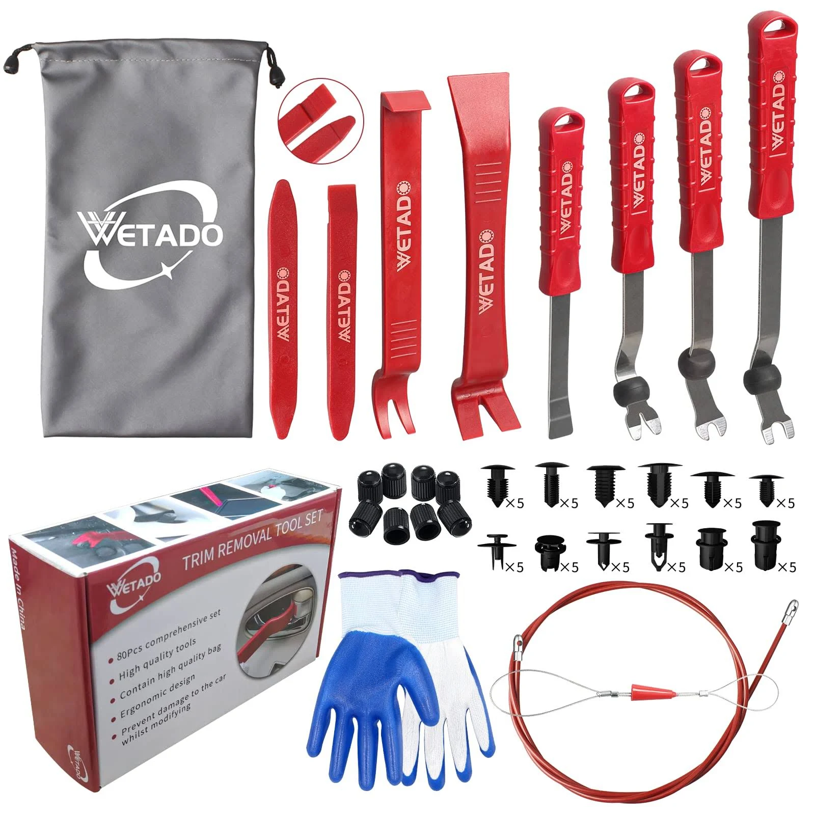 Wetado Metal Auto Trim Removal Tool Set, 80 Pcs Car Fastener Terminal Remover To