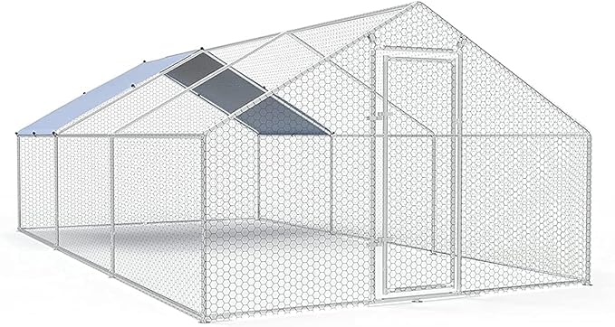 Rupzen Large Metal Chicken Coop Walk-in Poultry Cage Chicken Run Pen Dog Kennel Duck House with Waterproof and Anti-Ultraviolet Cover for Outdoor Farm