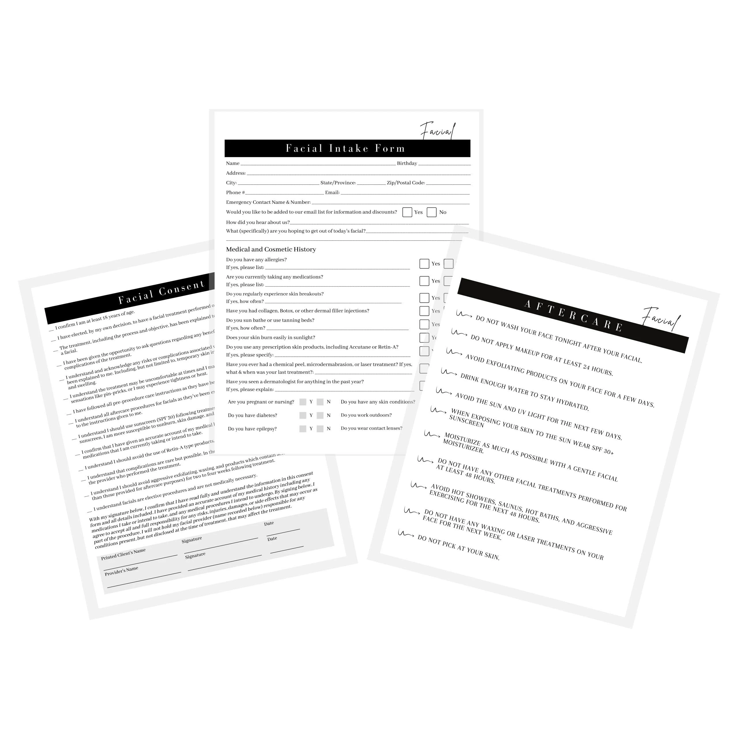 Lashicorn Facial Intake, Consent, and Aftercare Form | 75 Pack | 8.5 x 11" A1 ...