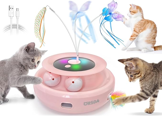 ORSDA 3-in-1 Cat Toys Rechargeable Interactive Cat Toys for Indoor Cats Autom...