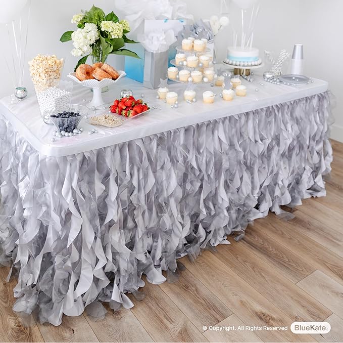 Bluekate Sparkle White Table Skirt Double Organza Two Trims