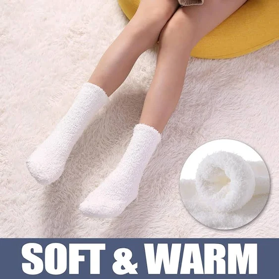  Womens Fuzzy Slipper Socks Super Soft Microfiber Fluffy 5 Pairs Solid Color-b