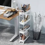 Slim Storage Cart, 4 Tier Bathroom Organizer Mobile Shelving Unit, Rolling Utili