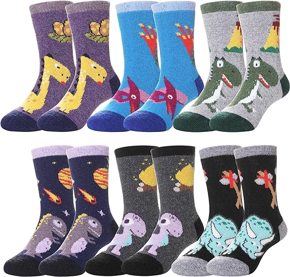 FNOVCO Children's Winter Warm Wool Socks Kids Boys Girls Animal Socks 6 Pairs (6 ...