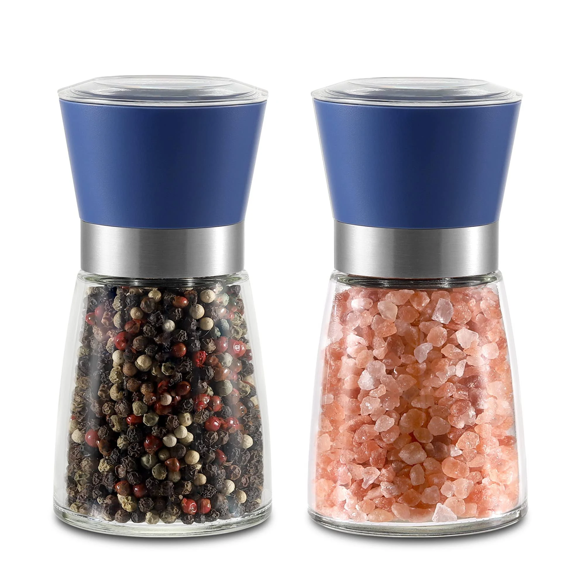 Salt and Pepper Grinder Set Grey - Refillable Small Sea Salt &amp; Peppercorn Sha...