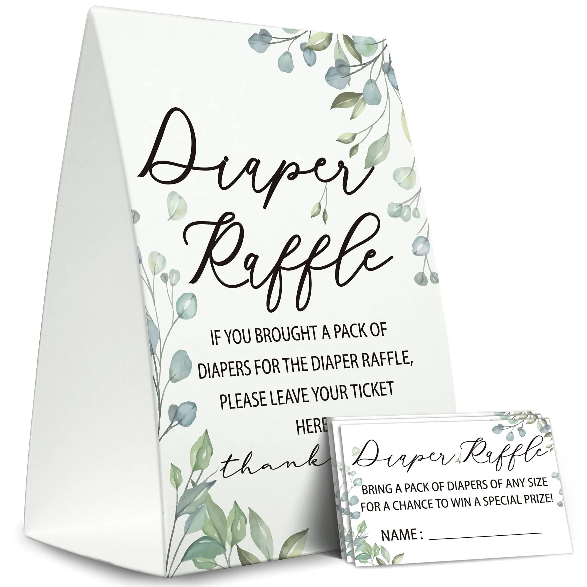 Diaper Raffle Sign,Diaper Raffle Baby Shower Game Kit (1 Standing Sign + 50 Guessing Cards),Baby Showers Decorations,Card for Baby Shower Game to Bring a Pack of Diapers-N02