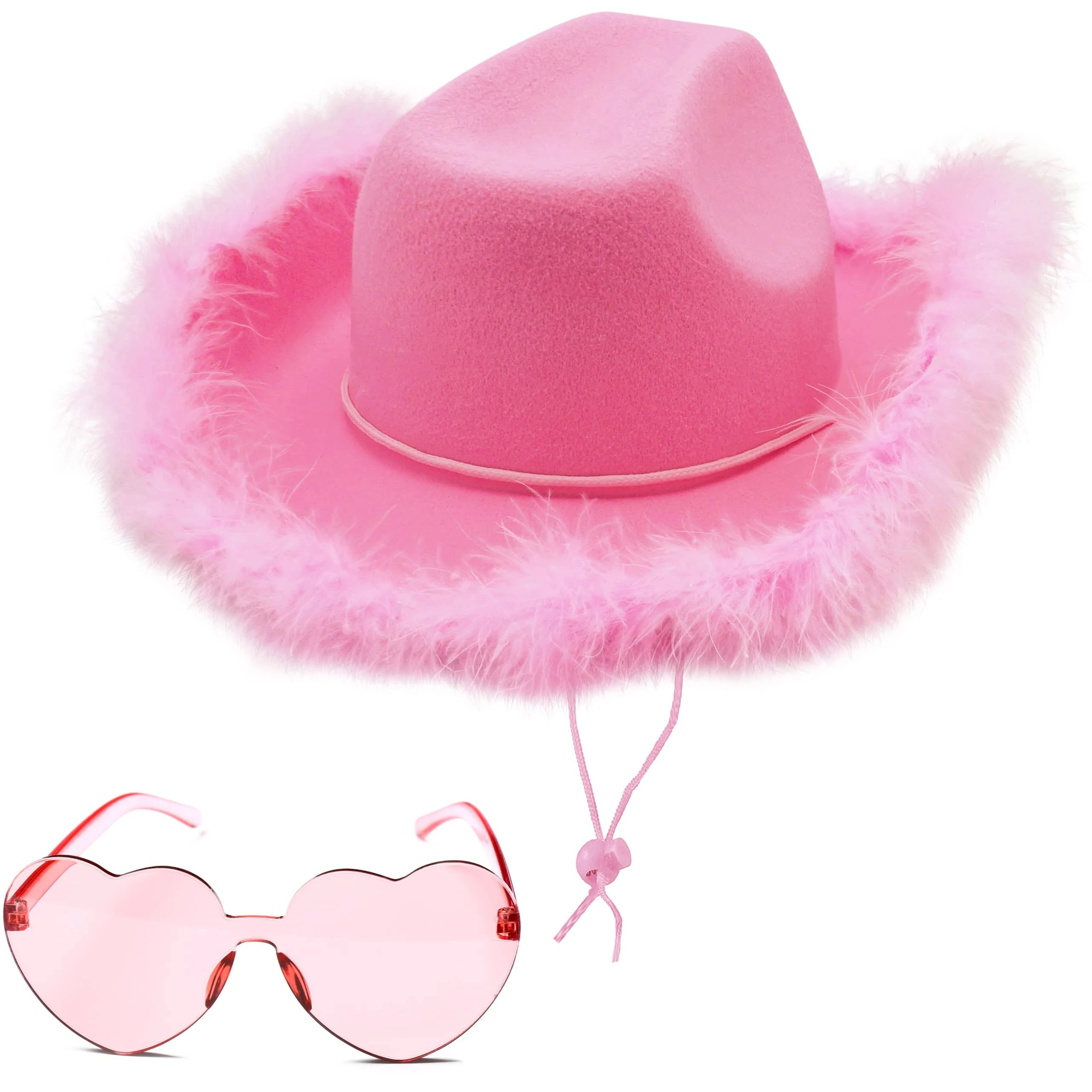 Novelty Cowboy Hat with feathers With Heart Shaped Sunglasses for Women, Cowgirl