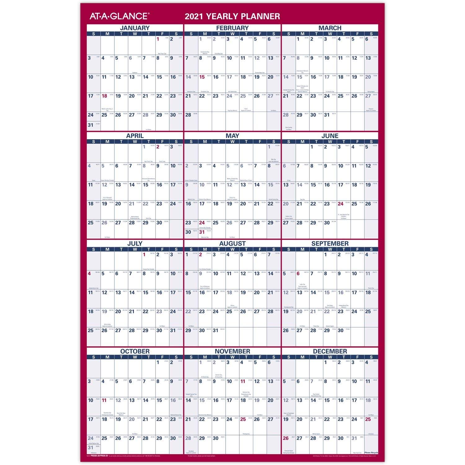 At-a-glance Vertical/Horizontal Reversible Erasable Wall Calendar, 36 inch x 24 ...