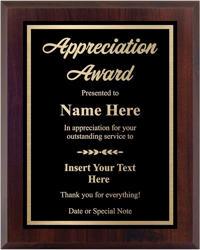 Custom Plaque for Appreciation - Personalized Engraved Award - Choose Your Size, Customize Now! (7x9)