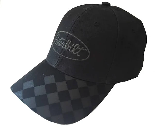 Peterbilt Motors Trucks Black Structured Cotton Twill Checkered Hat/Cap