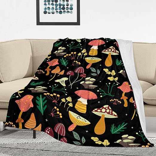 Mushroom Blanket Soft Flannel Fleece Lightweight Mushrooms Throw Blanket for Kids Boys Girls All Season Plant Blankets for Sofa Couch Bed Decorative Mushroom Blanket Valentines Day Gifts 60"x50"