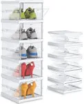 Solid Plastic Not Flimsy 5 Layers Foldable Shoe Storage Boxes - Easy Installation- All-in-One Clear Sneaker Box with Doors - Space Saving Shoe