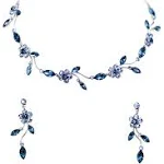 Faship Gorgeous Rhinestone Crystal Floral Necklace Earrings Set