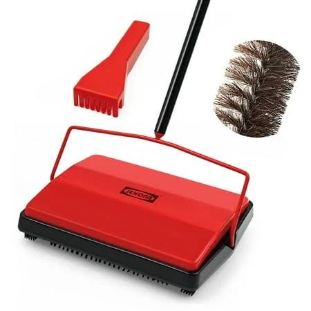 JEHONN Carpet Floor Sweeper with Horsehair, Non Electric Manual Sweeping