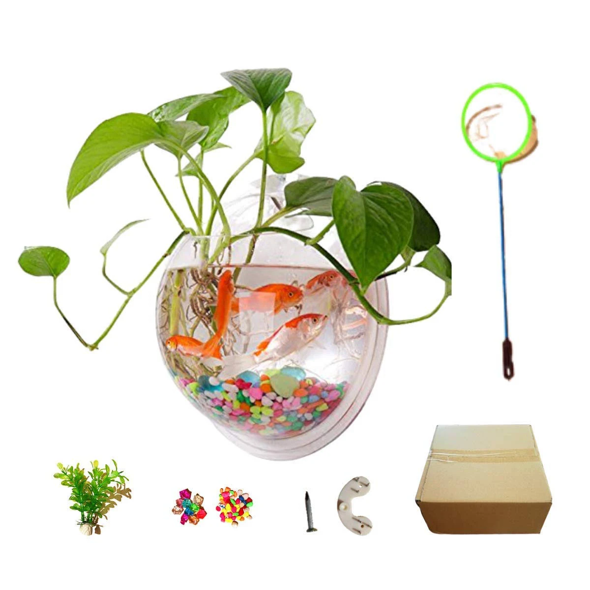 Creative Acrylic Hanging Wall Mounted Fish Tank, Hanging Bowl for Water Plants, Wall Fish Bubble Tank, Hydroponic Air Plant Flower Pot, Mini Aquarium Planter, Home Decor, Fake Plants Nail Stone Etc