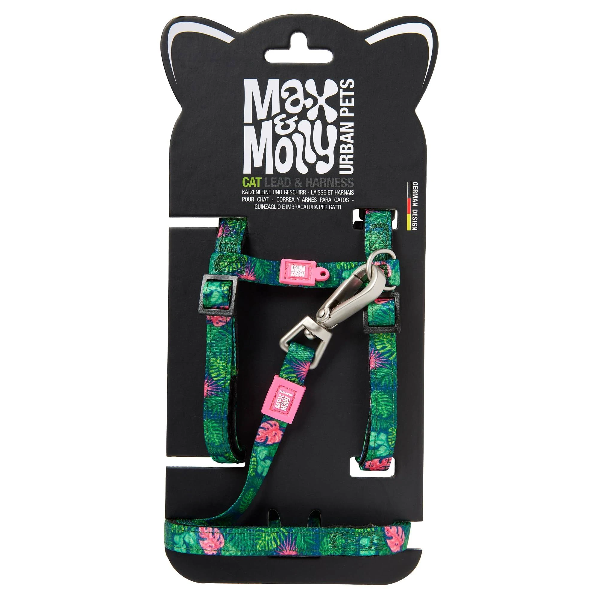 Max and Molly Adjustable Cat Harness and Leash Set - Escape-Proof Cat Harness with Leash for Outdoor Walking and Exploring, Soft Padded Double Stitched Fabric (Tropical)